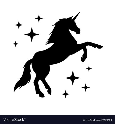 Flat Black Unicorn Silhouette With Stars Vector Image