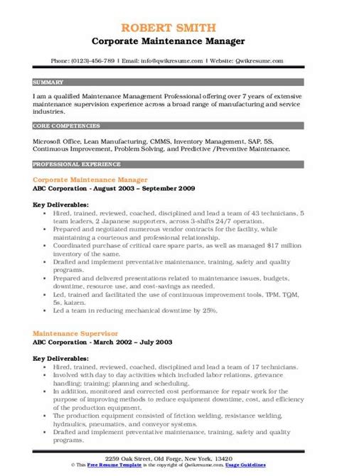 Resume Sample For Maintenance Manager This Maintenance Manager Resume