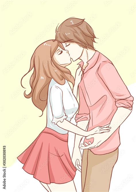 Couple Kissing Romantic Sweet Pastel Vector Illustration In Concepts