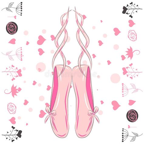 Delicate Pink Pointe Shoes With White Ribbons For Ballet Dancing Stock