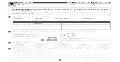 Unidad Refuerzo Aumentativos Y Diminutivos 7 · Diminutivo Aumentativo