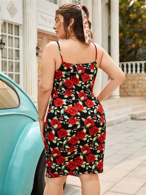 SHEIN VCAY Plus Floral Print Bodycon Dress SHEIN USA