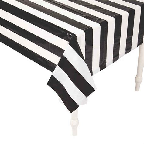 Black And White Striped Plastic Tablecloth Roll Oriental Trading In