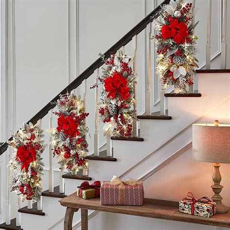 Buy Christmas Swags And Garlands With Lights Cordless Stairway Swag