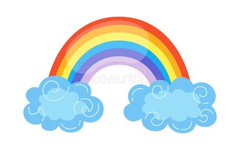 Rainbow With Clouds Cartoon Style Abstract Flat Stock Vector