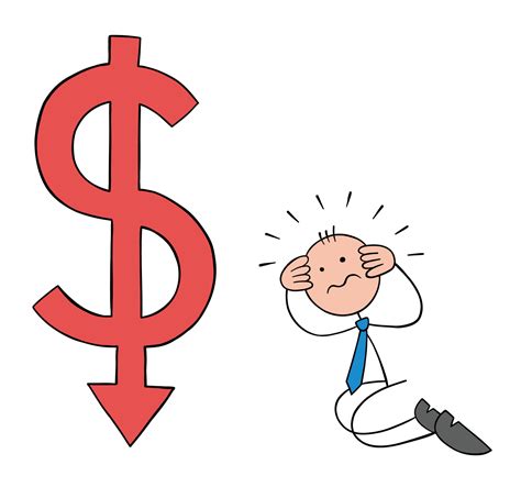 Stickman Businessman Is Kneeling Next To The Falling Dollar Icon And