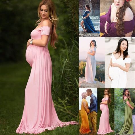 Plus Pregnant Women Long Maxi Gown Photography Photo Shoot Fancy Maternity Dress Clothing Shoes