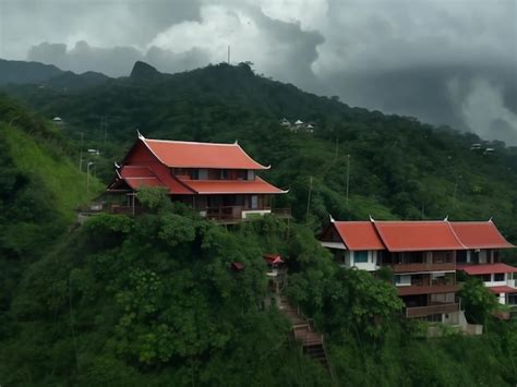 Premium Ai Image A Group Of Houses Sitting On Top Of A Lush Green