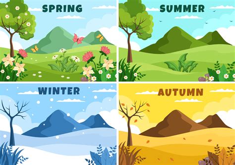 Scenery Of The Four Seasons Of Nature With Landscape Spring Summer