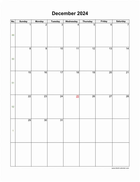 Download December 2024 Blank Calendar Vertical