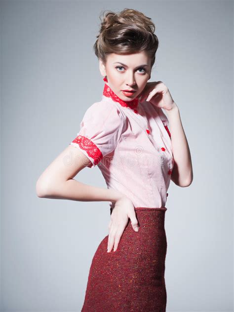 Woman Dressed Retro Doing A Pin Up Fashion Shoot Stock Image Image Of