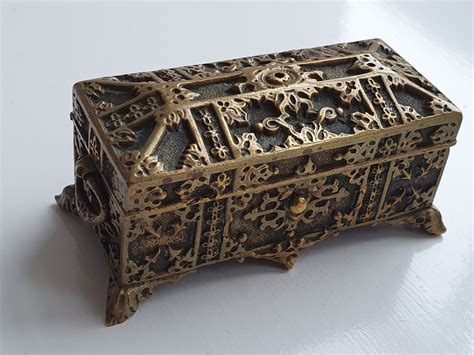 Antique Ornate French Bronze Casket Jewellery Box Treasure Chest