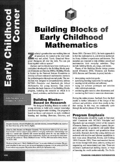Building Blocks Of Early Childhood Mathematics