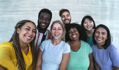 Group Multiracial Friends Having Fun Outdoor Happy Mixed Race People Taking Selfie Together