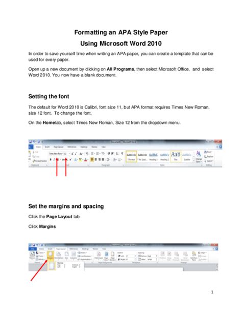 Doc Formatting An Apa Style Paper Using Microsoft Word 2010 Setting