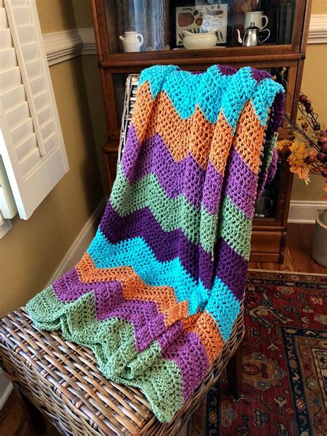 Crochet Blanket Crochet Afghan Crochet Throw Multi Color Etsy