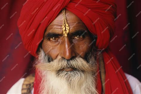 Premium Ai Image Portrait Of Indian Sikh Man With Red Turban And Beard
