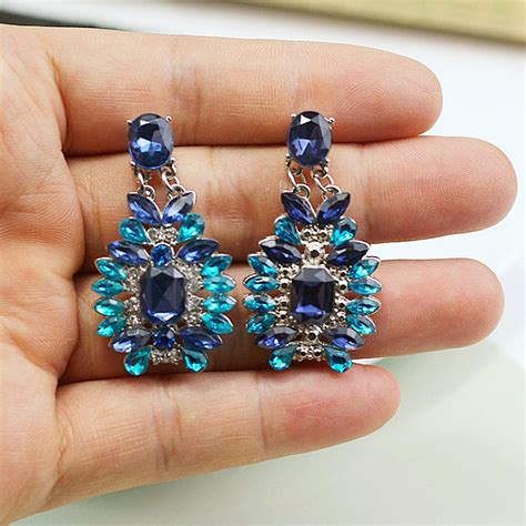buy e0190 fashion jewelry blue round crystal rhinestone drop earrings vintage