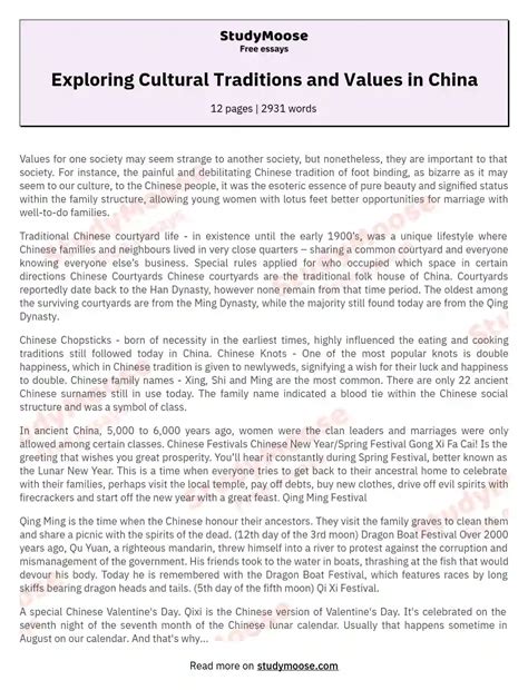 Exploring Cultural Traditions And Values In China Free Essay Example