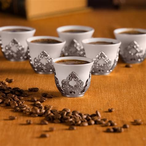 Silver Colour Arabic Coffee Mirra Cups Six Pieces Fairturk Com