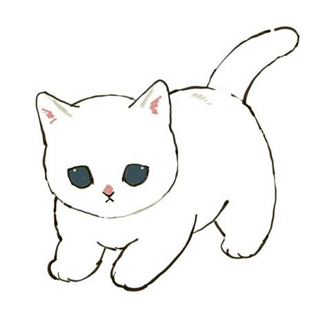 A Drawing Of A White Cat With Blue Eyes On It S Face And Tail