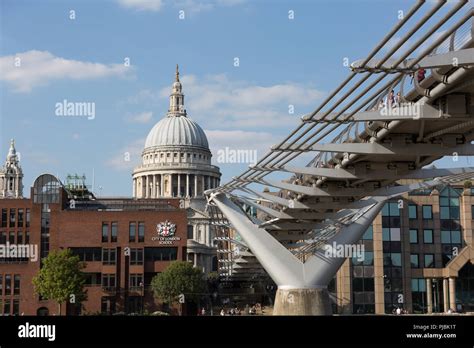 The Millenium Bridge And St Pauls Cathedral London Uk Stock Photo Alamy