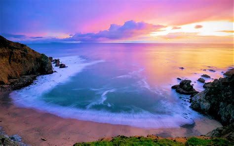 Gorgeous Colorful Sunset Over A Sea Cove Hd Wallpaper