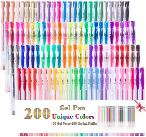 200 Pack Gel Pens Set100 Colors Gel Pen Set Plus 100 Color Refills