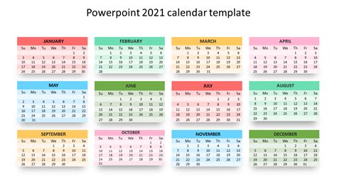 In addition to our original excel calendar template , you can find new designs. 2021 Calendar Template PowerPoint PPT