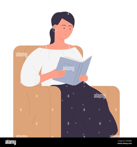 Sitting Lady In Armchair Reading Novel Book Lover Relaxing Home Activity Vector Illustration