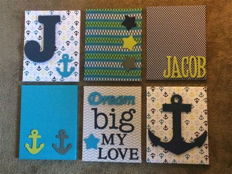 Fabric Covered Canvases I Made To Decorate My Nephews Nautical Themed