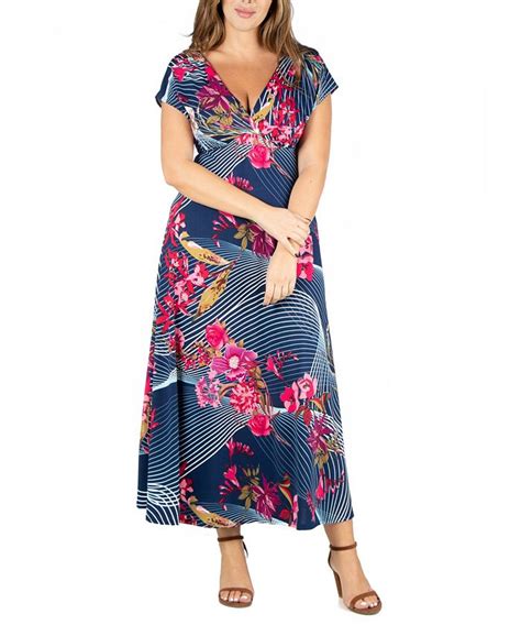 24seven Comfort Apparel Womens Plus Size Floral Empire Waist V Neck Maxi Dress Macys