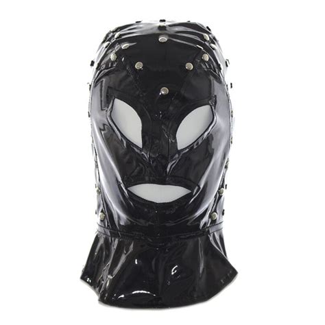 Head Bondage Restraint Hood Mask With Rivet Fetish PU Leather Cosplay