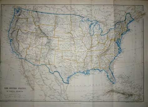 1884 Large Map United States Of America Usa Hand Coloured State