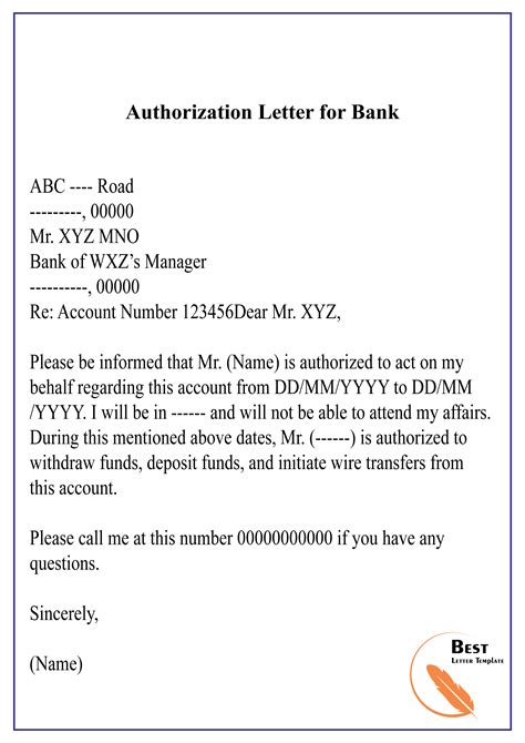 Authorization Letter For Bank 01 Best Letter Template