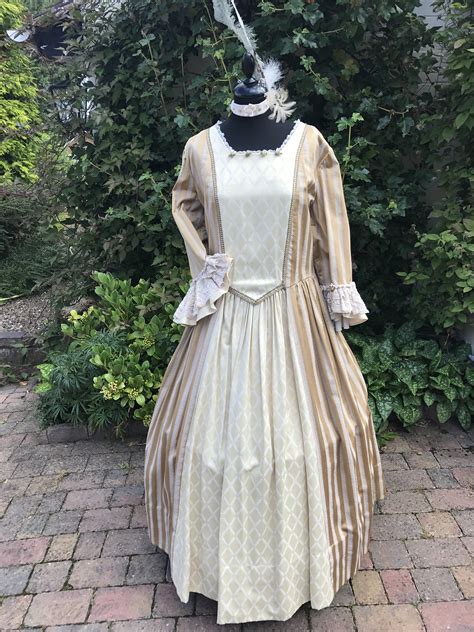 Ladies Gold Striped Georgian Dress For Hire Masked Ball Costume Hire