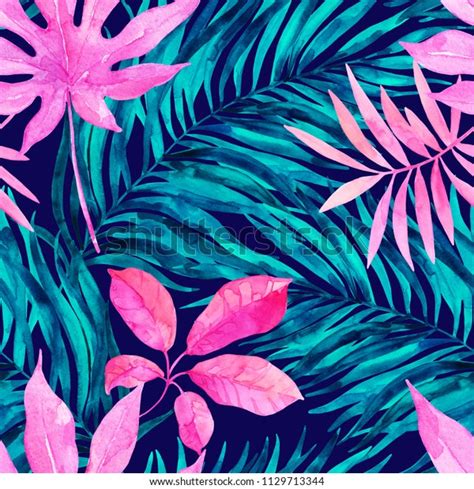 Watercolor Tropical Leaf Seamless Pattern Drawing Stock Illustration