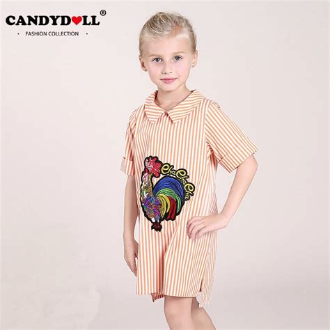 Candydoll 2017 Summer Children Girls Dresses Cotton Embroidery Stripe