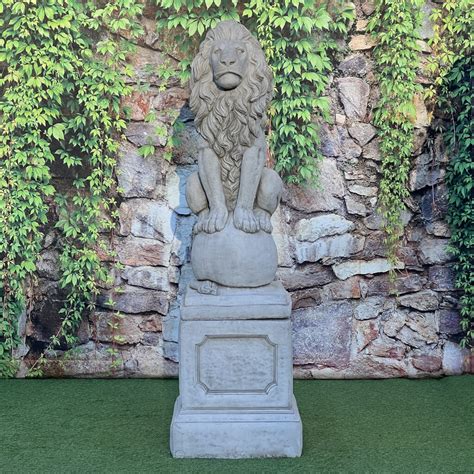 Large Lion On Plinth Garden Statue Onefold Ltd