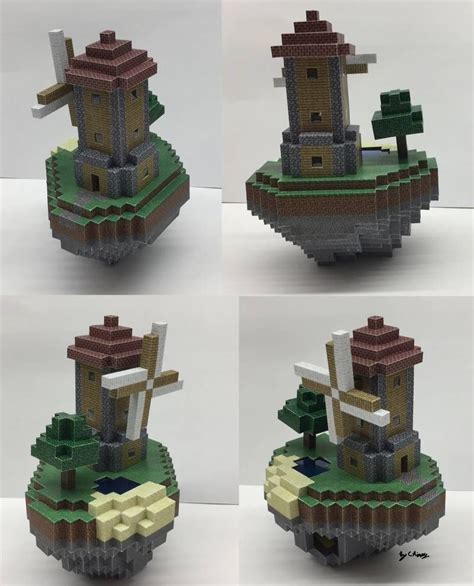 Papercraft Floating Minecraft Island Diorama Happy 10th Anniversary