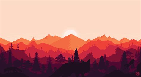 Wallpaper Mountains Sunset Landscape Fox Art Vector Hd