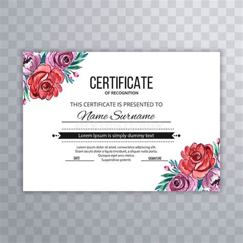 Beautiful Hand Drawn Flower Certificate Award Card Template Design