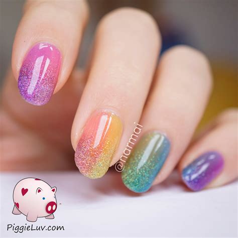 Piggieluv Double Gradient Glitter Rainbow Nail Art With Opi Sheer Tints
