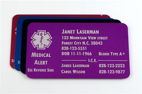 The tag is often made out of stainless steel or sterling silver. Medical Alert Wallet Card