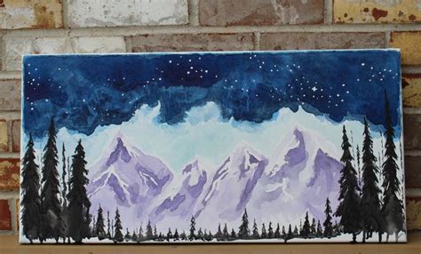 Watercolor Mountain Painting Starry Night By Mcsquaredcollection On