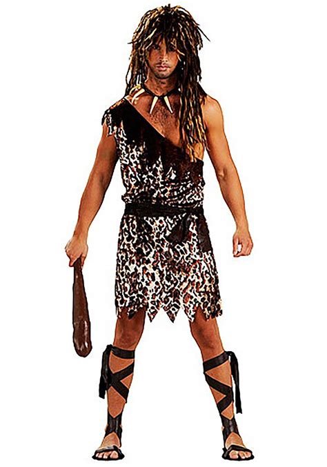 Adult Mens Caveman Costume Set One Size Cave Man Leopard Animal Print
