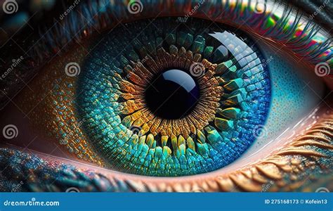Human Eye Iris Close Up Colorful Photorealistic Detailed Painting
