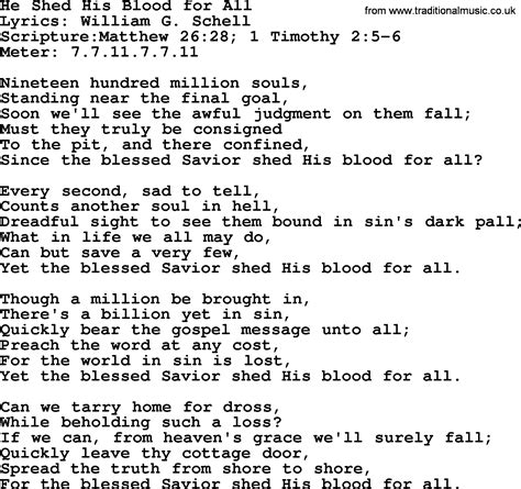Good Old Hymns He Shed His Blood For All Lyrics Sheetmusic Midi