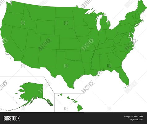 Green Map Of The United States Of America With State Borders Stock