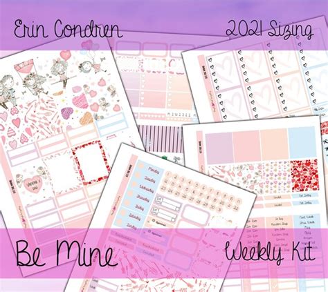 Erin Condren Printable Planner Stickers Be Mine Weekly Kit Etsy